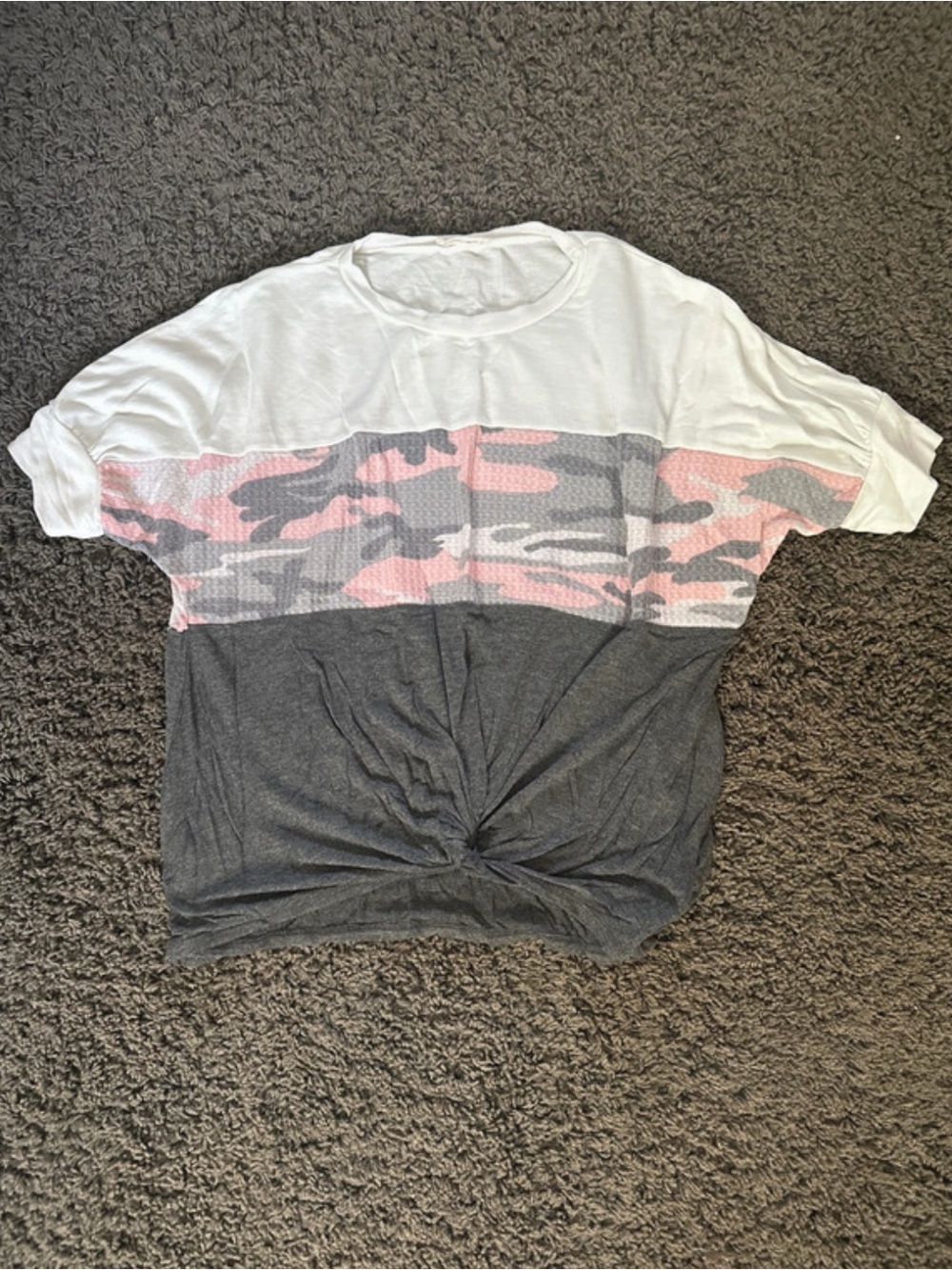 Women’s Short Sleeve Colorblock Tee with Pink Camo